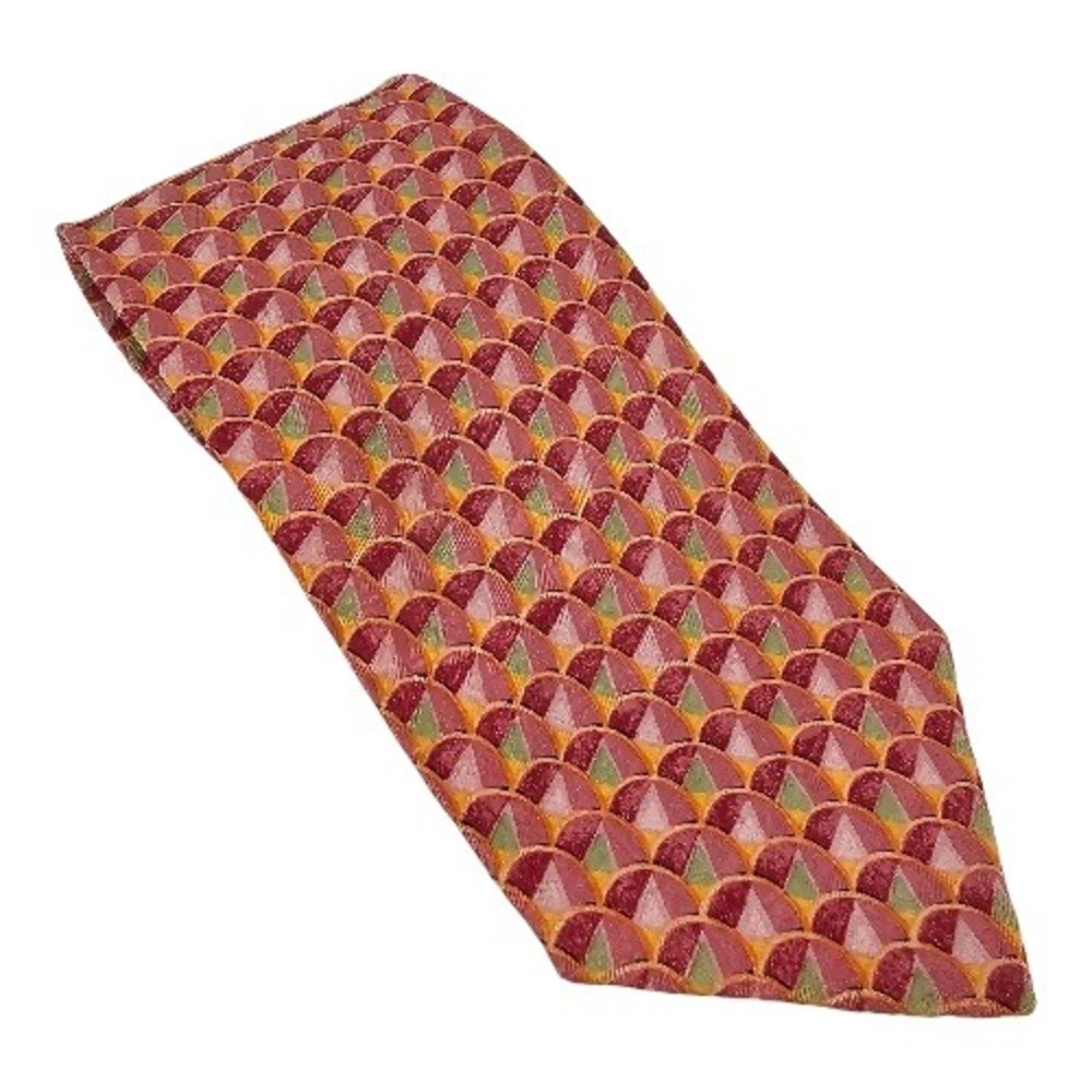 Ermenegildo Zegna Silk Tie Pink Art Deco Geometric Italy Designer Luxury Office